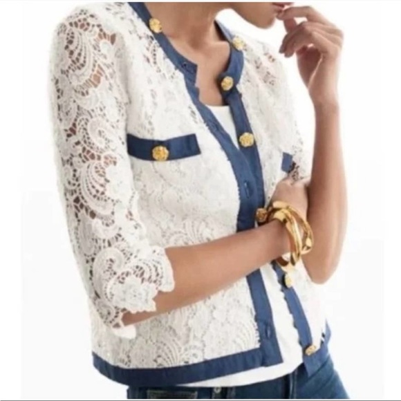 Michael Simon Jackets & Blazers - Michael Simon 100% Cotton Lace Gold Rose Button Blazer M